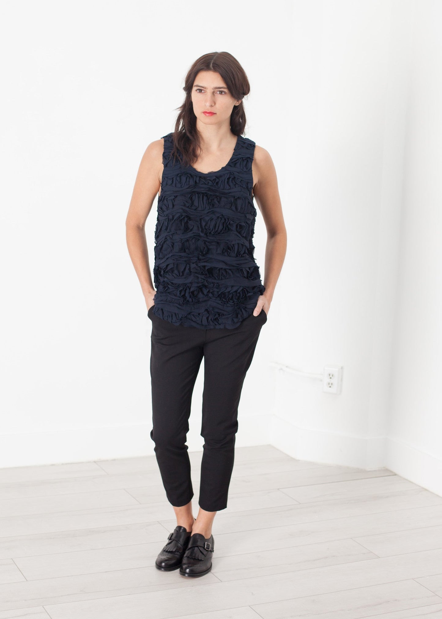 Ruffled Tank Top in Navy